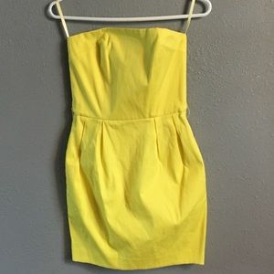 French connection yellow strapless dress size 2